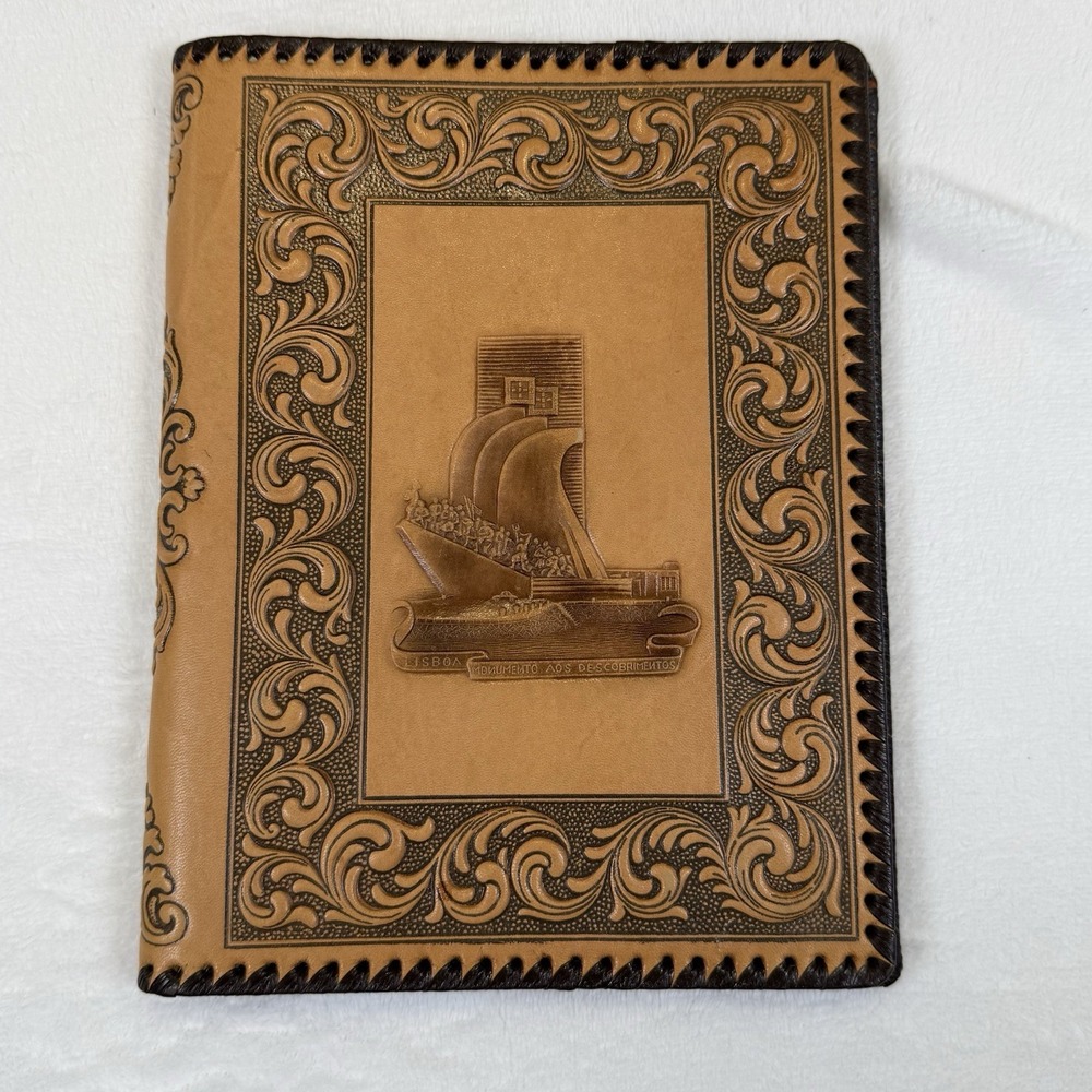 Vintage AMBAR Portugal Tooled Leather Portfolio Lisbon Monument Cover Folder
